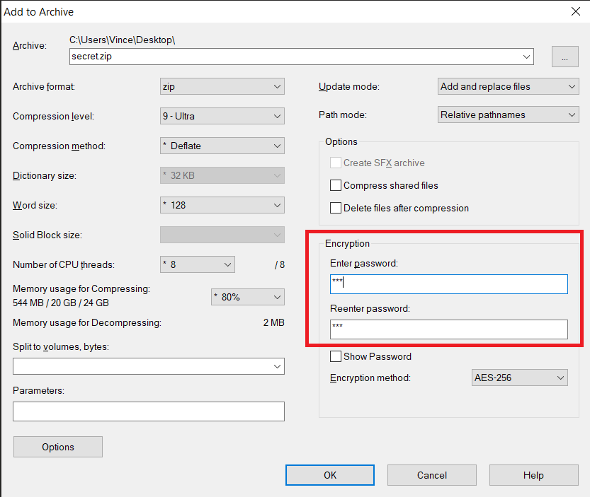 How to Password Protect Files Using 7zip: Step 3