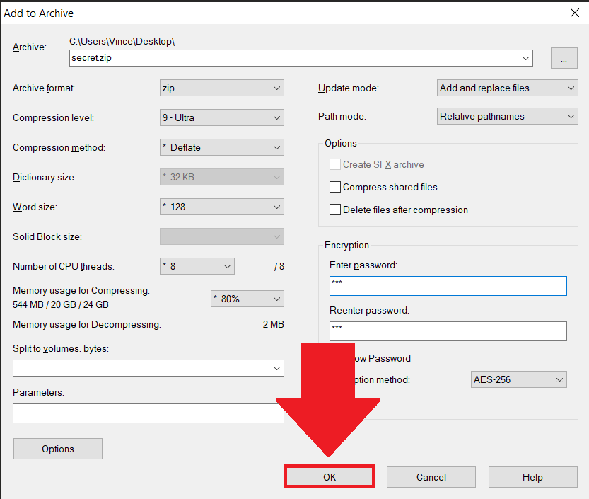 How to Password Protect Files Using 7zip: Step 5