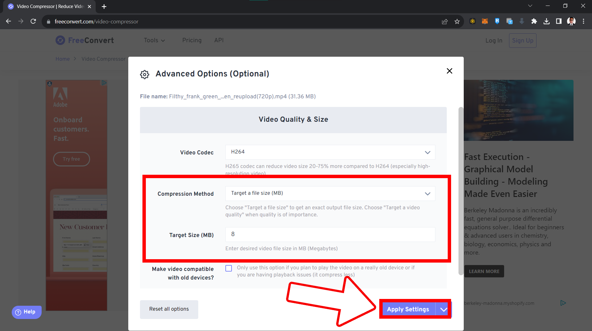 Cara Kompres Video ke 8MB Gratis: Langkah 4