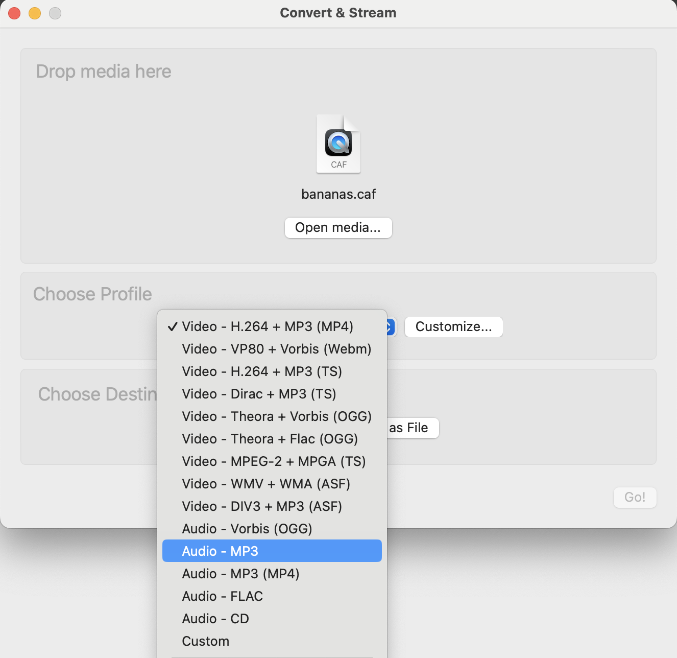 How To Convert CAF Files in Mac with VLC: Step 3