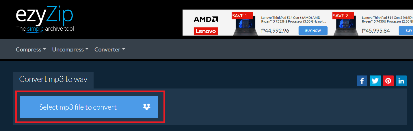 How to convert MP3 to WAV online with ezyZip: Step 2