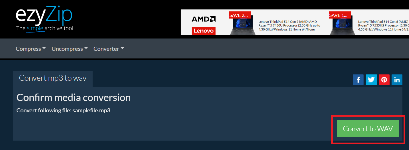 How to convert MP3 to WAV online with ezyZip: Step 3