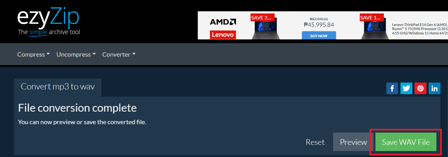 How to convert MP3 to WAV online with ezyZip: Step 4