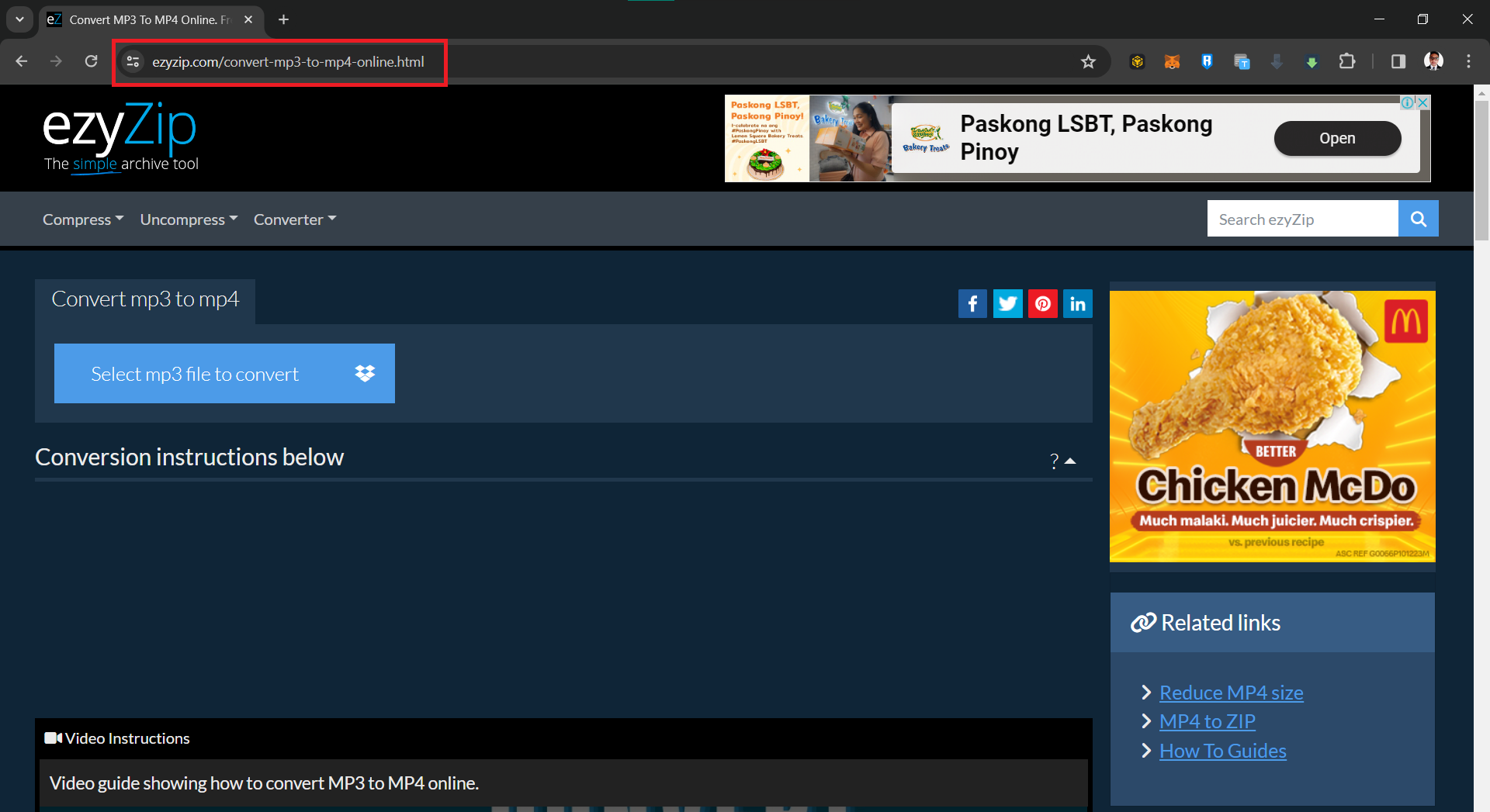 How To Convert Using ezyZip (Online Tool): Step 1