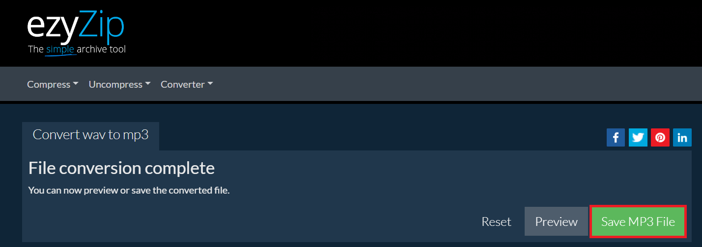 How To Convert WAV to MP3 Online with ezyZip: Step 4