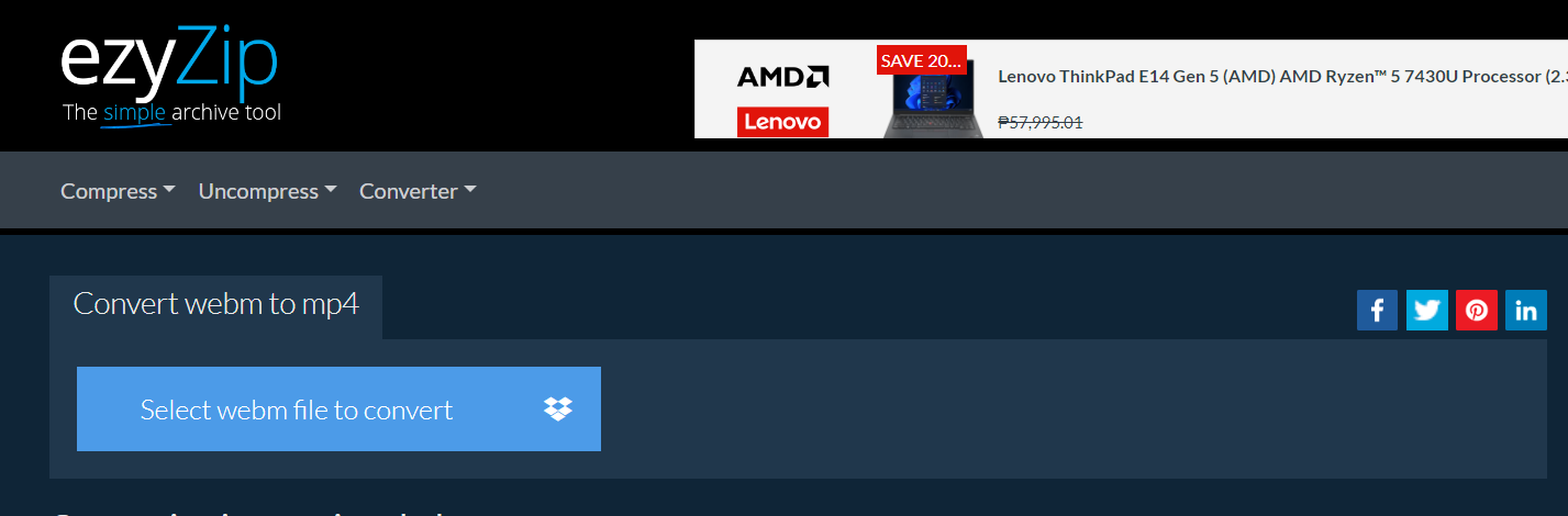 How To Convert WEBM to MP4 Online with ezyZip: Step 1