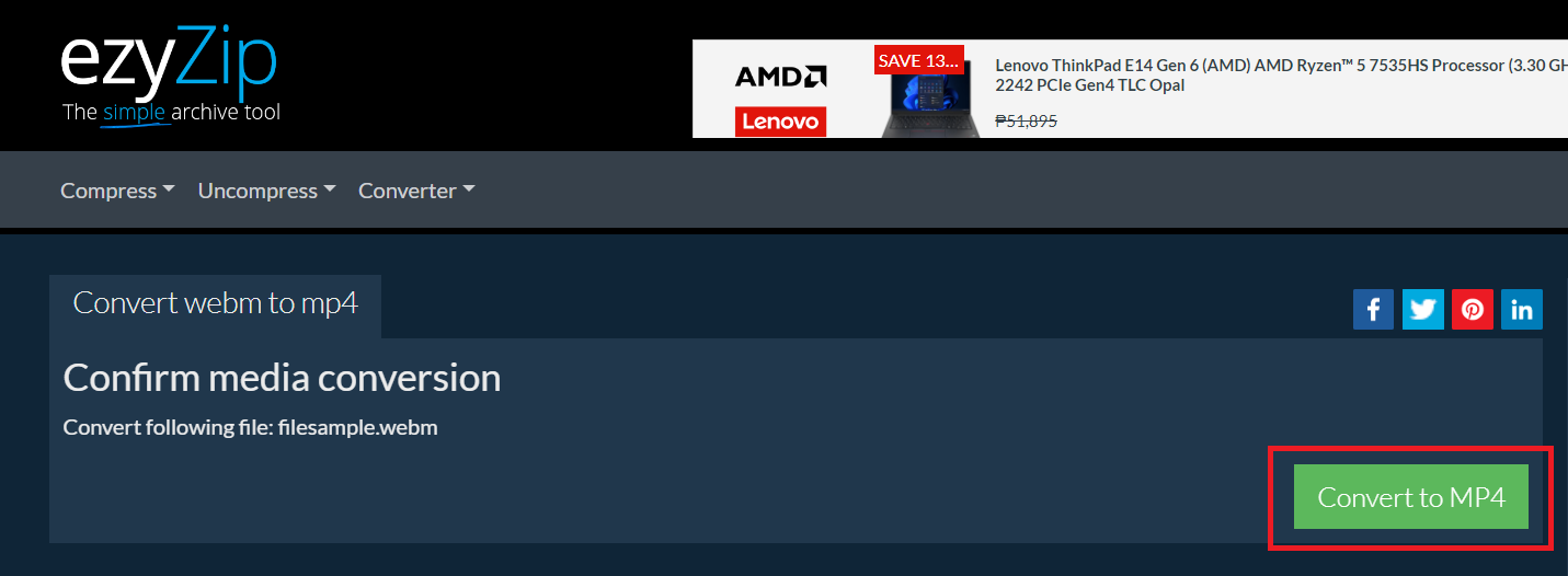 How To Convert WEBM to MP4 Online with ezyZip: Step 3