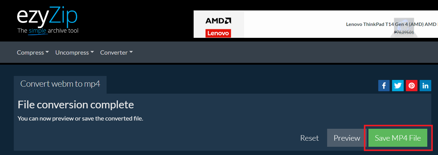 How To Convert WEBM to MP4 Online with ezyZip: Step 4