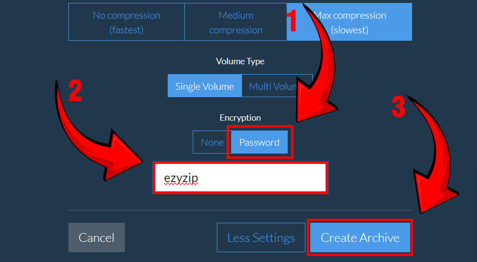 How To Encrypt 7Z Files Using ezyZip Archive Creator: Step 6