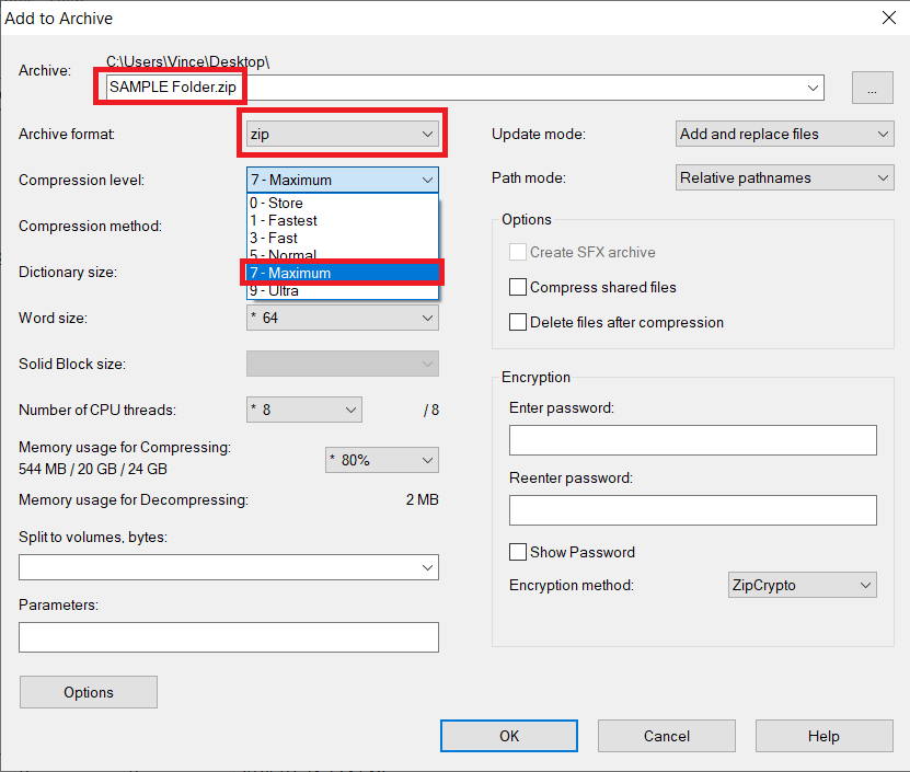 How To Set Maximum Compression Using 7-Zip: Step 3