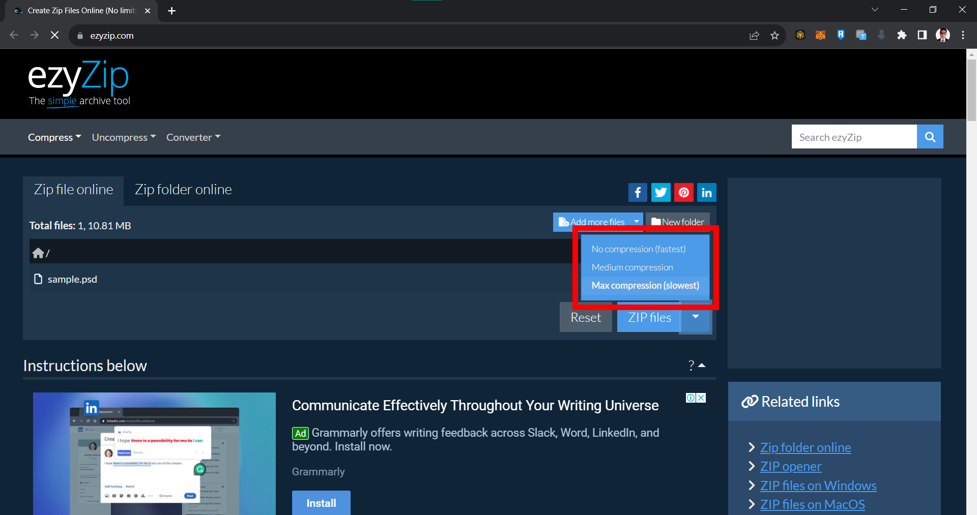How To Use ezyZip for Maximum Compression: Step 3