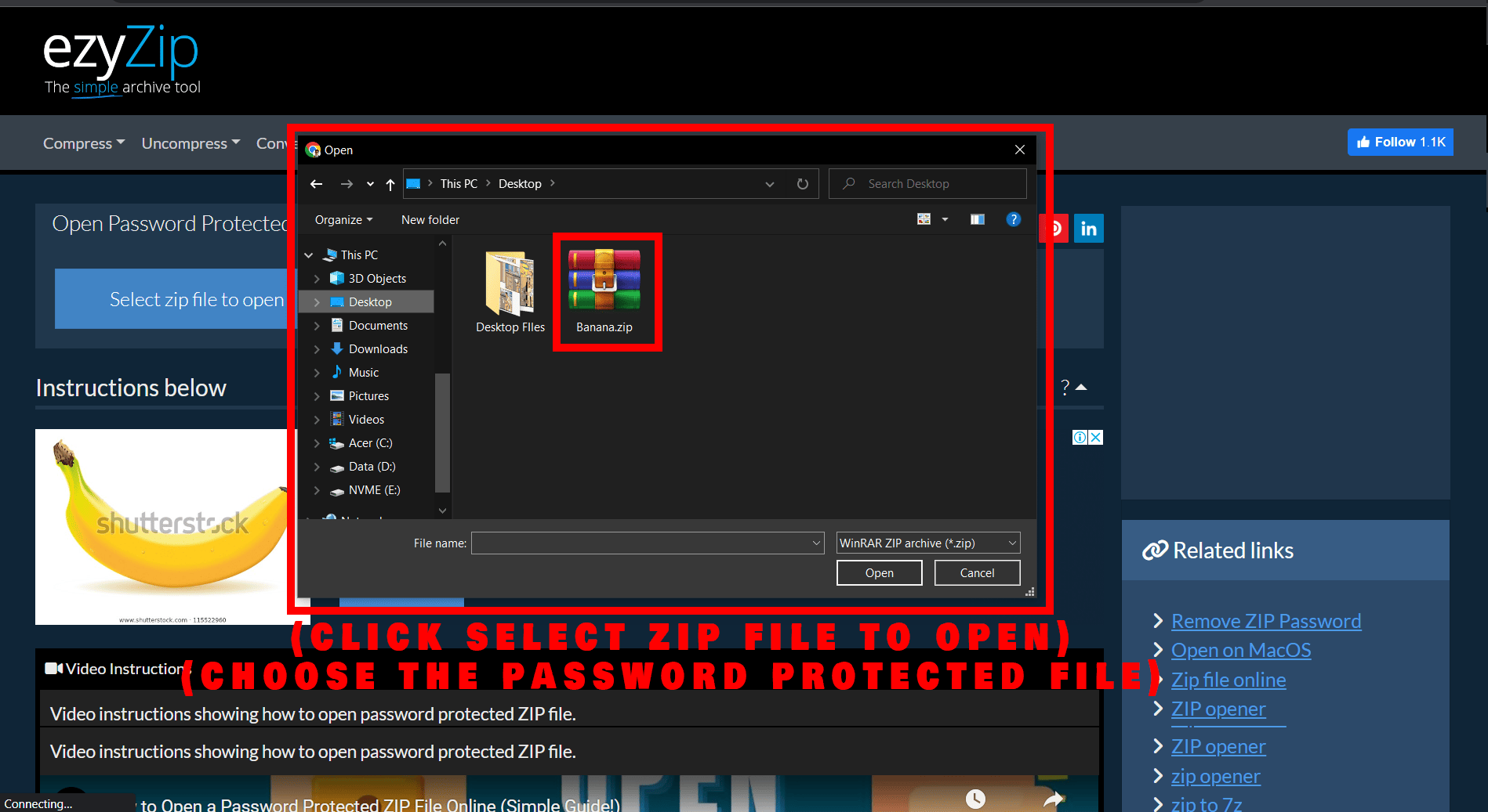 Method 1: How To Open a Password Protected ZIP File Using ezyZip: Step 2