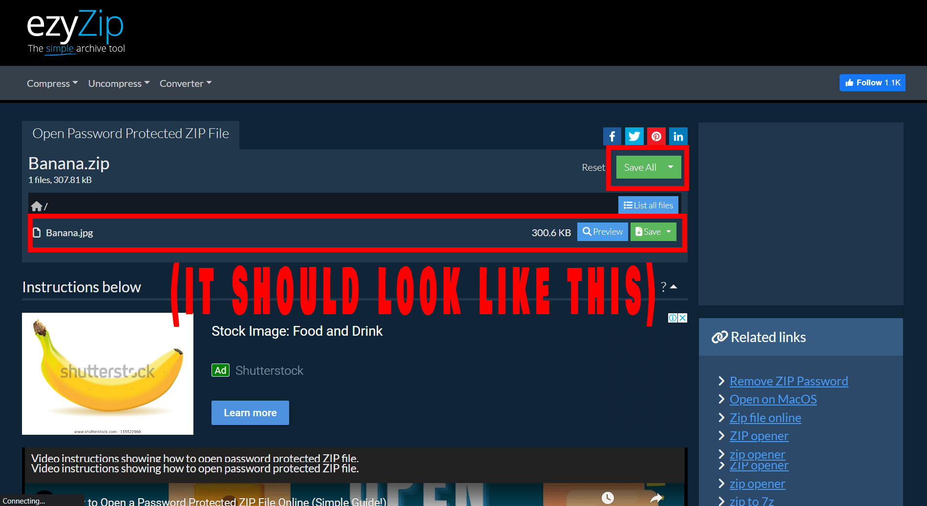 Method 1: How To Open a Password Protected ZIP File Using ezyZip: Step 5