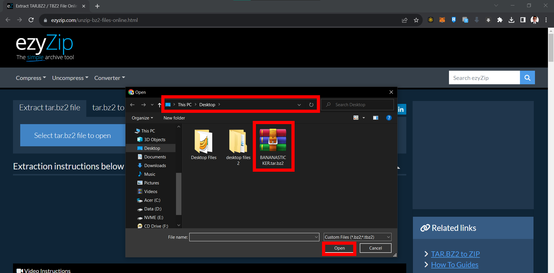 How To Open BZ2 Files Online Using ezyZip: Step 2