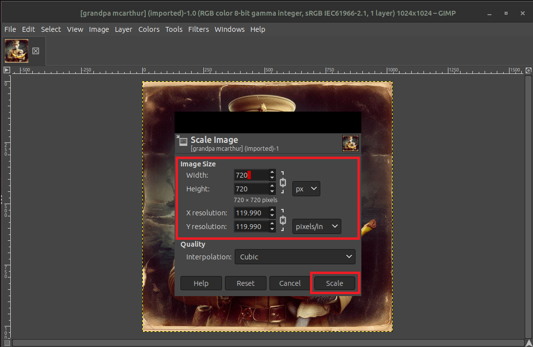 How To Resize Images on Linux with GIMP: Step 3