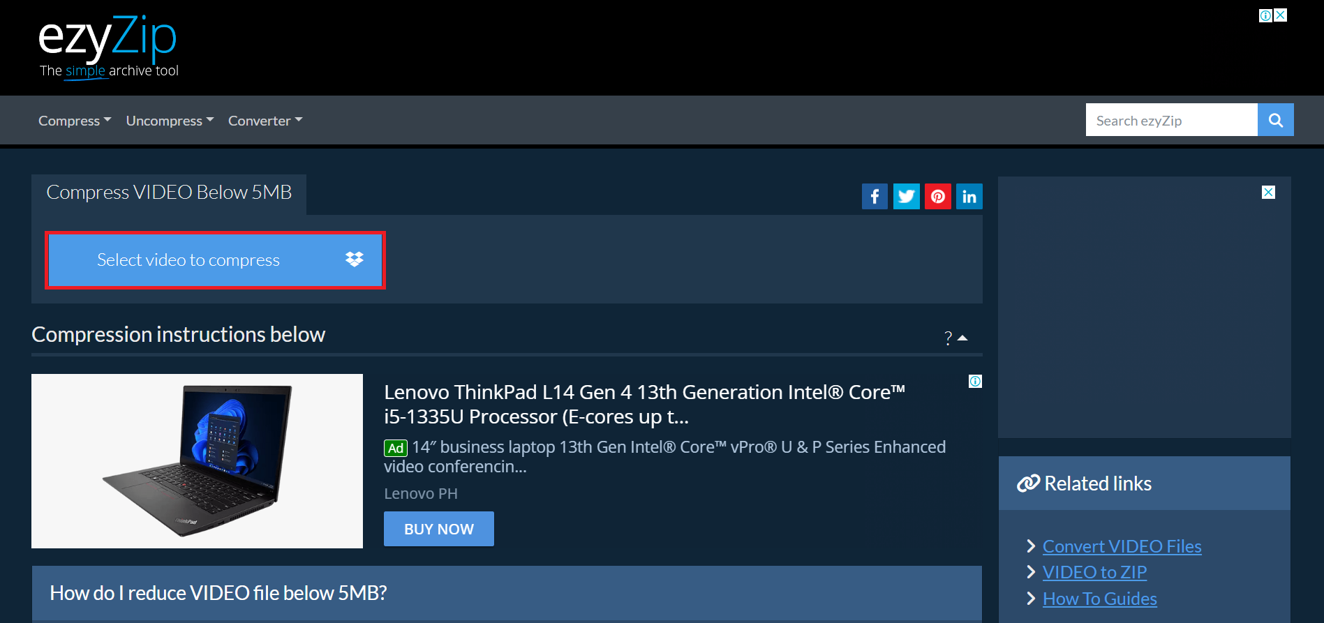 How To Compress Videos Online with ezyZip: Step 2