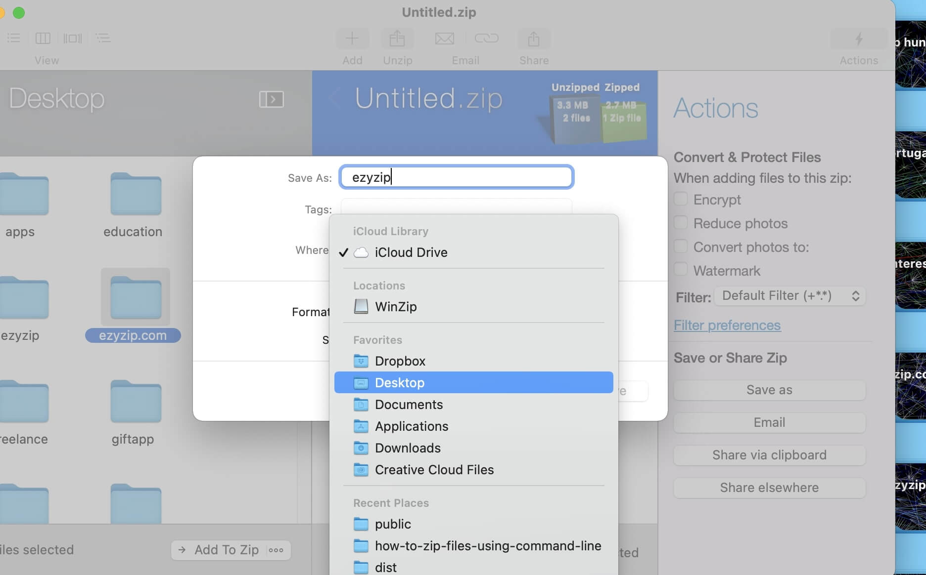 Choose Zip Archive Name and Location