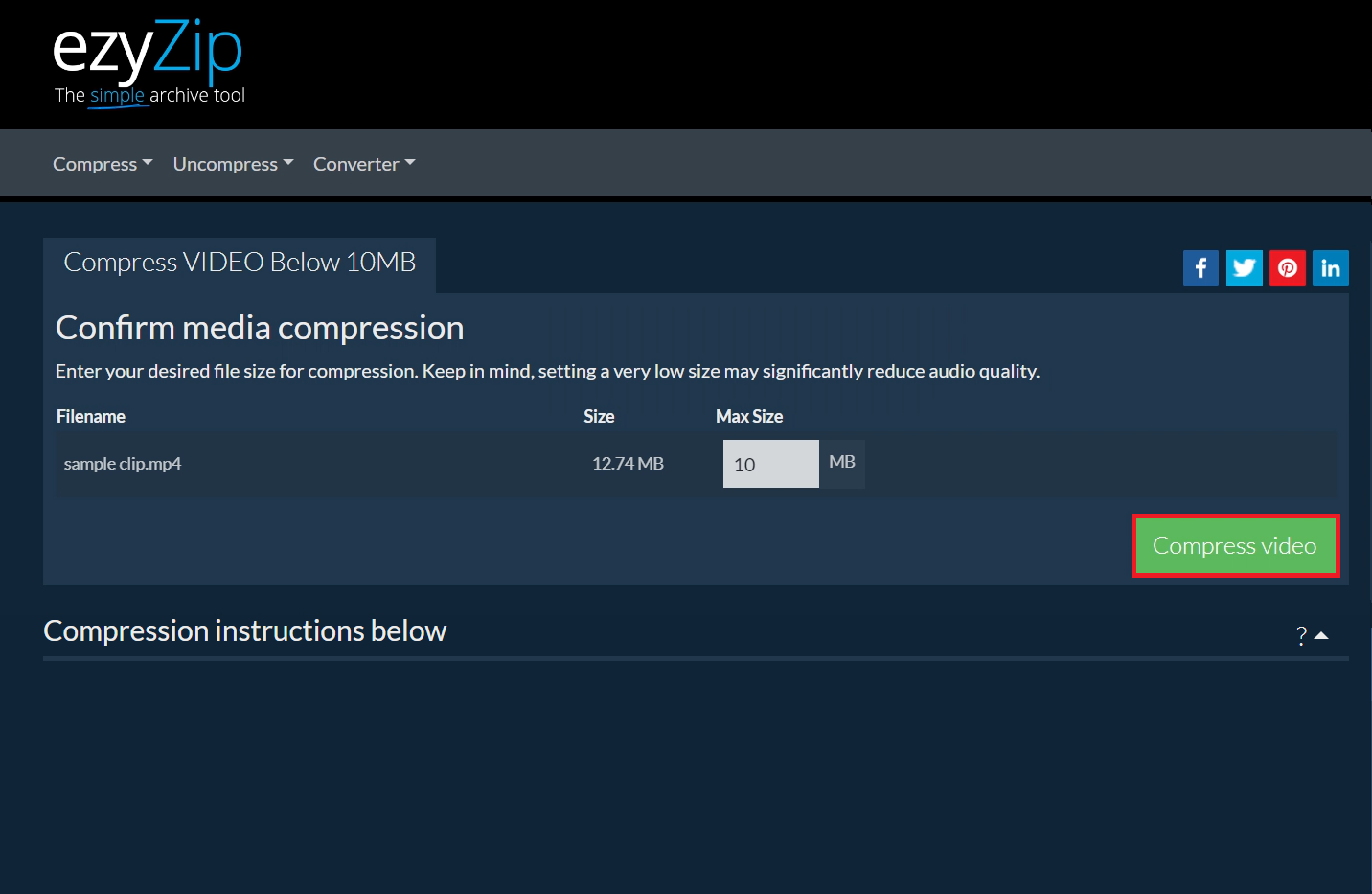 How To Shrink Video Files Online Using ezyZip: Step 5