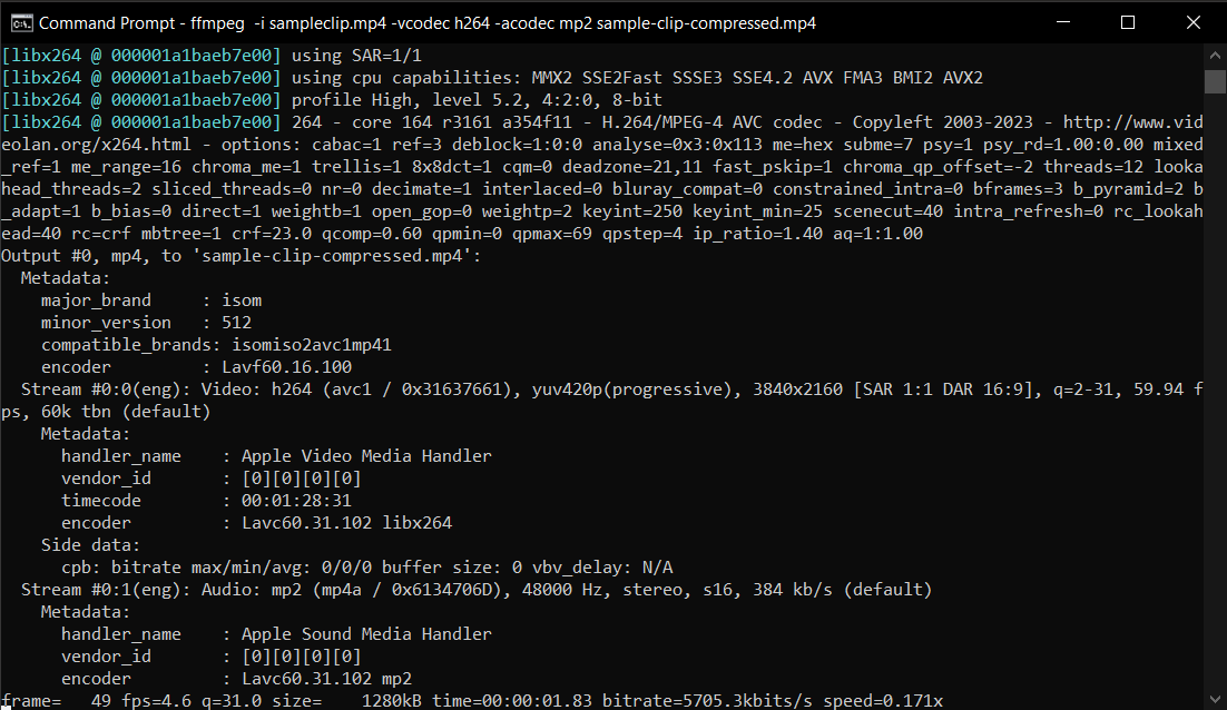 How To Shrink Videos Using  FFmpeg  in Command Line: Step 4