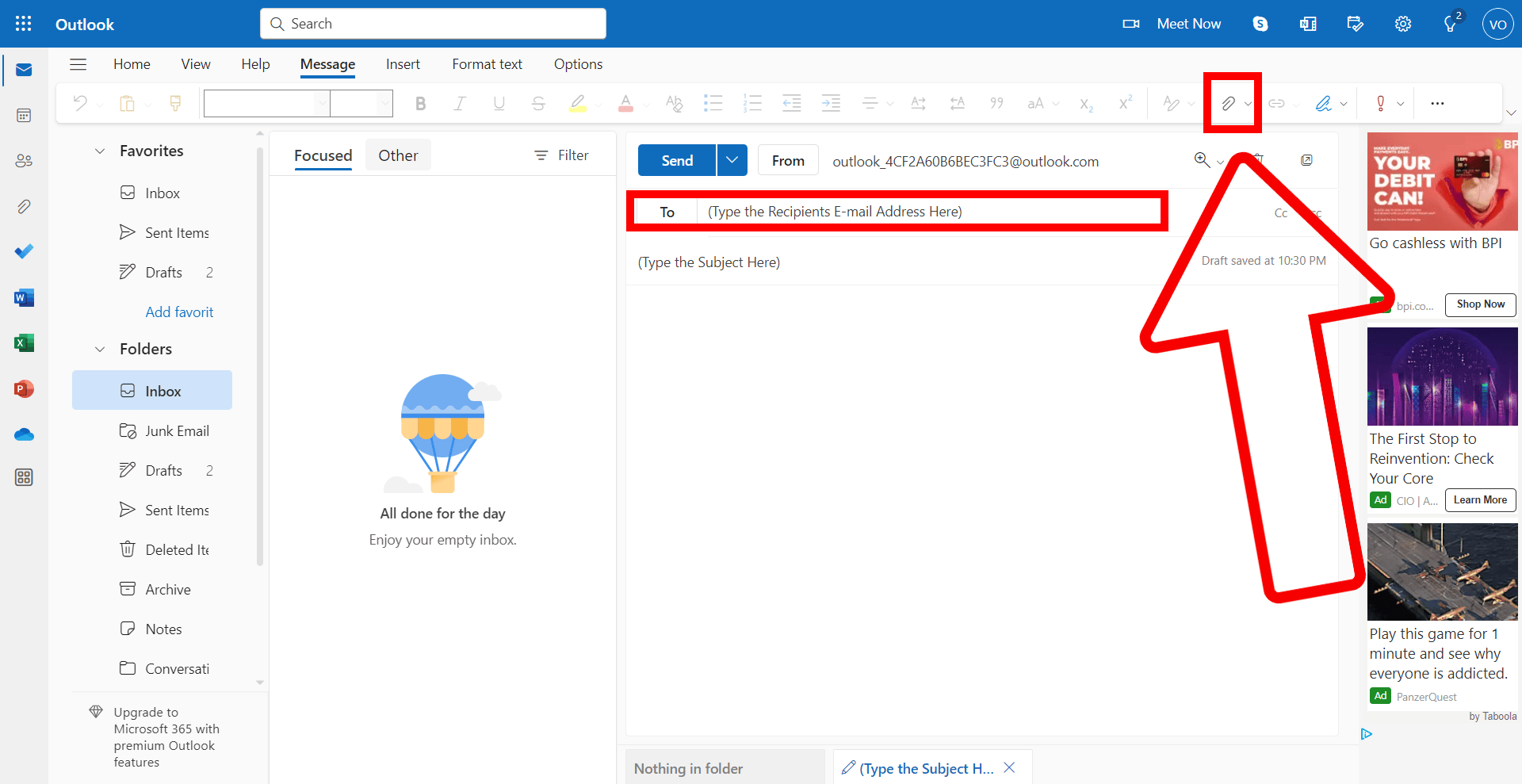 How To Attach a ZIP File to an E-mail in Outlook: Step 2