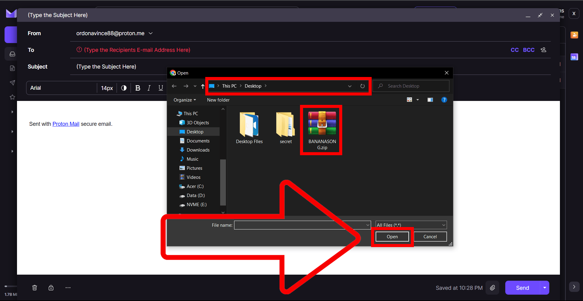 How To Attach a ZIP File to an E-mail in ProtonMail: Step 3