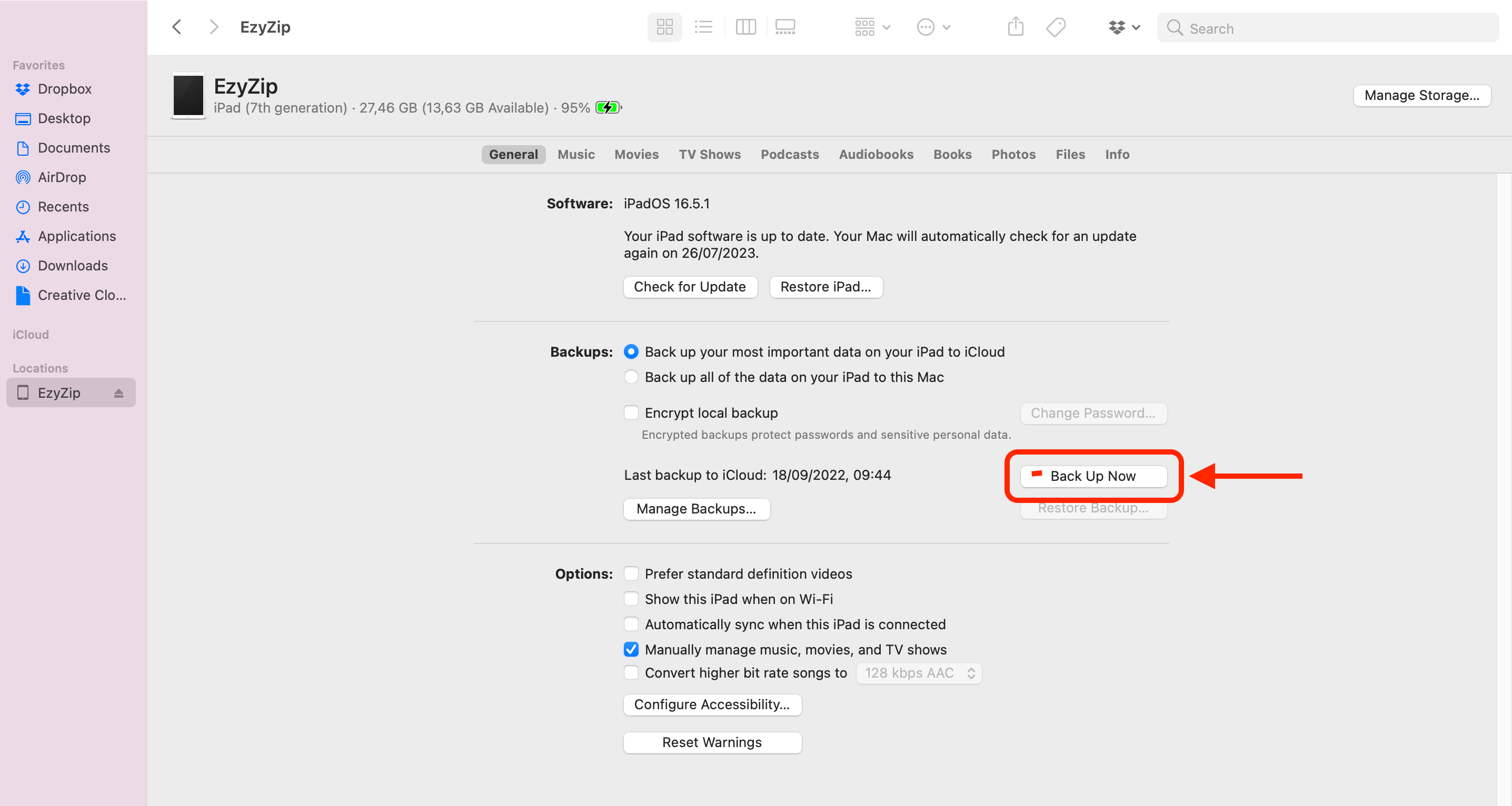 How To Backup an iPad Using Finder: Step 4