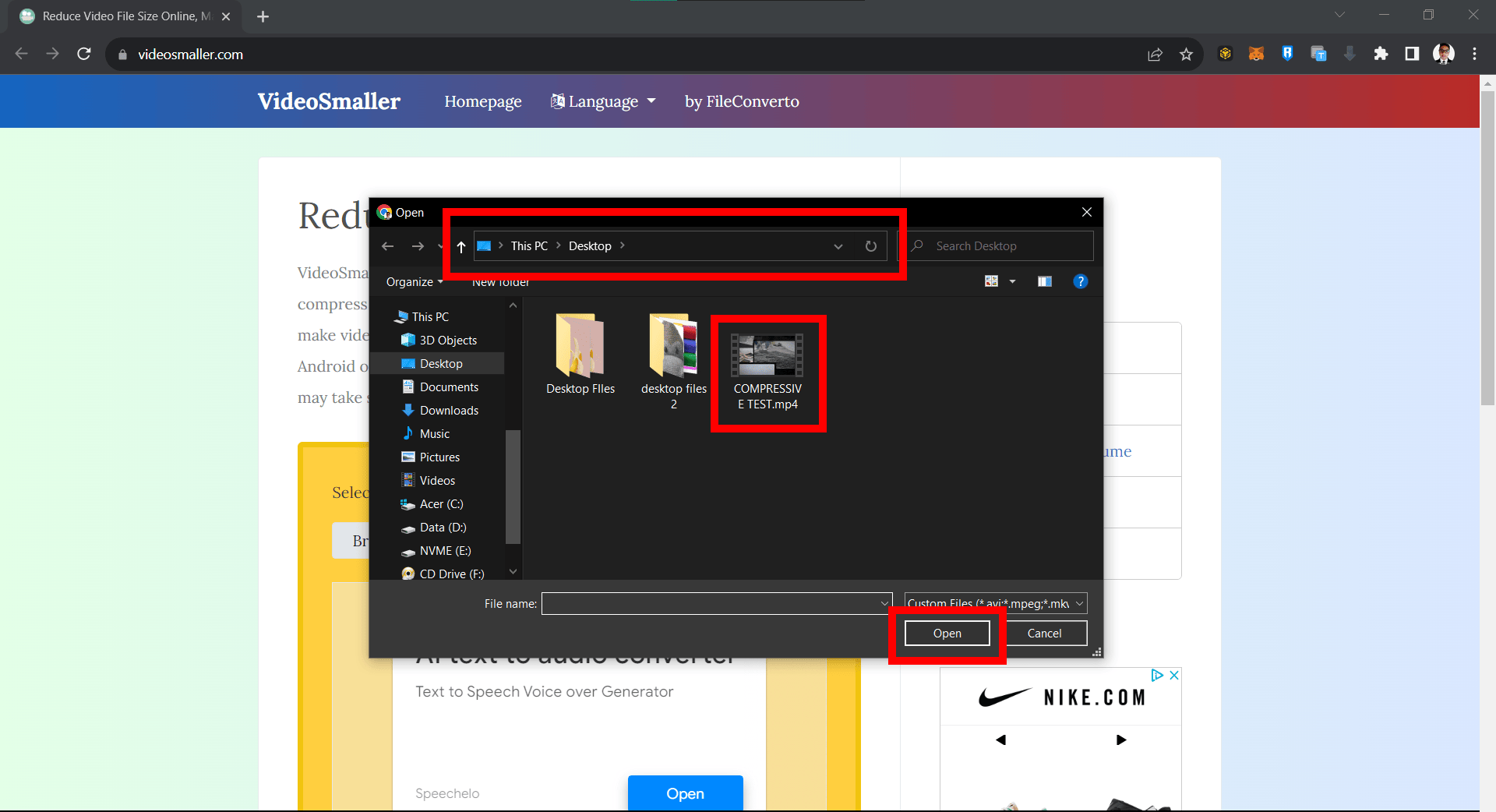 How To Compress Video Files Using VideoSmaller: Step 2
