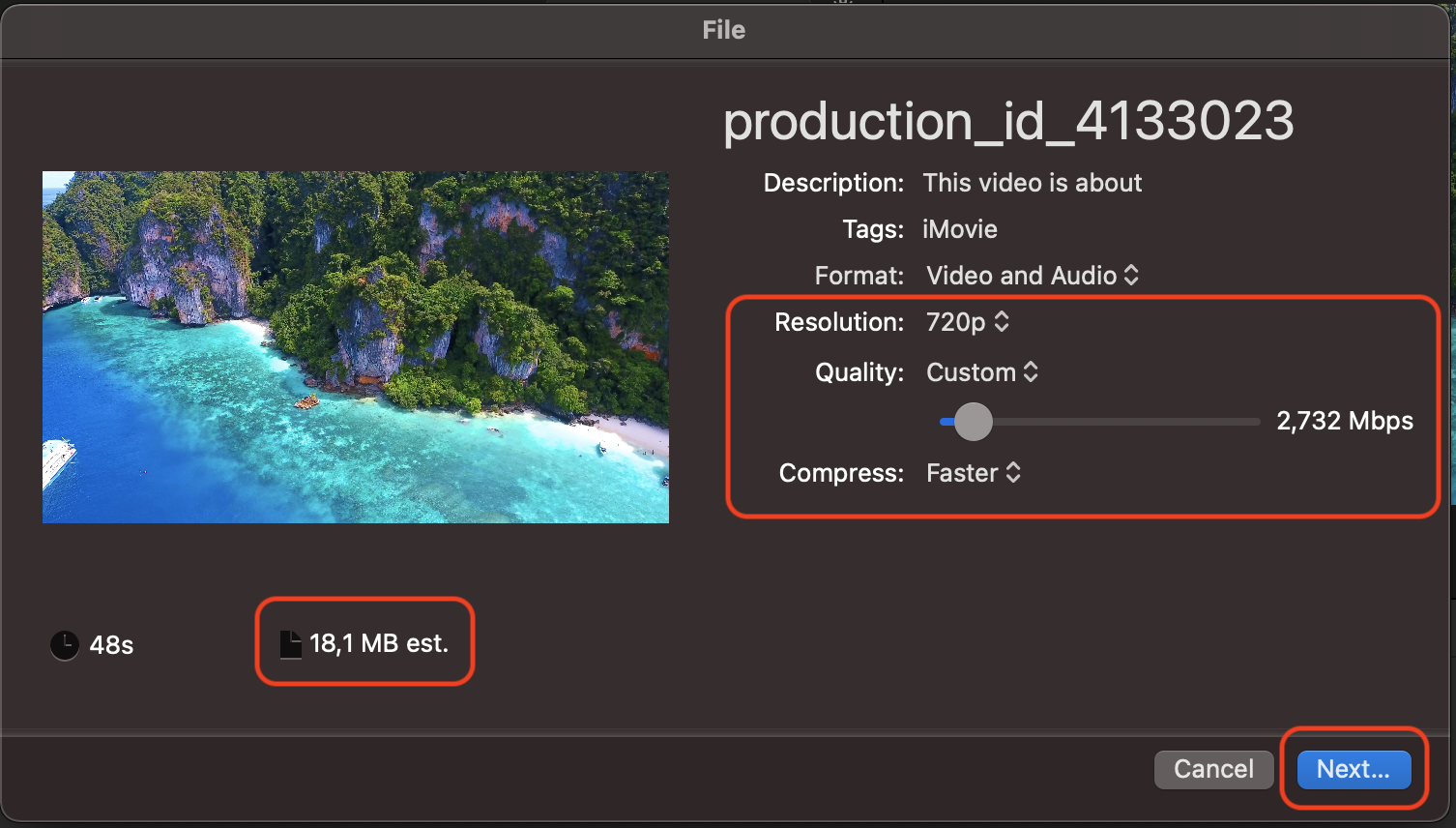iMovie Guide: Compressing Videos for Outlook on a Mac: Step 3