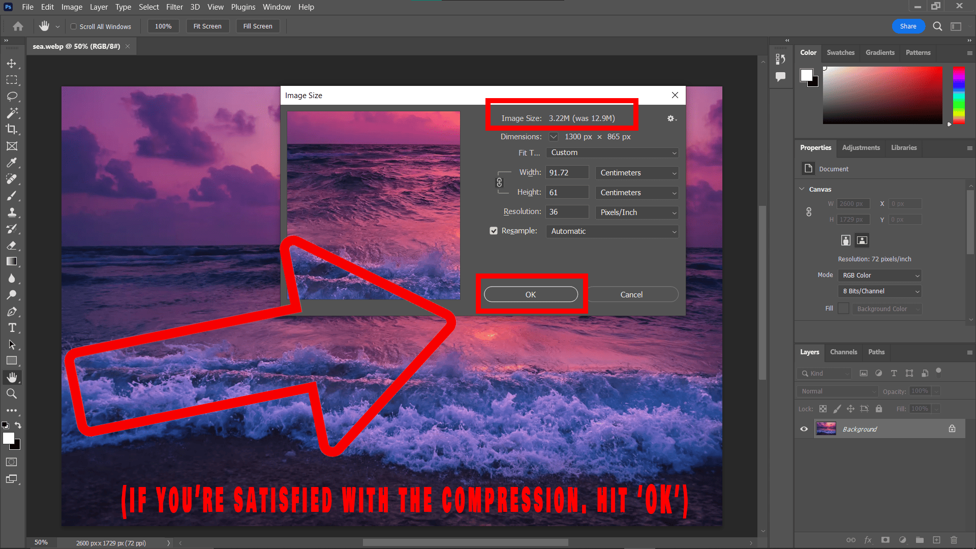 How To Compress WEBP Files Using Adobe Photoshop: Step 3