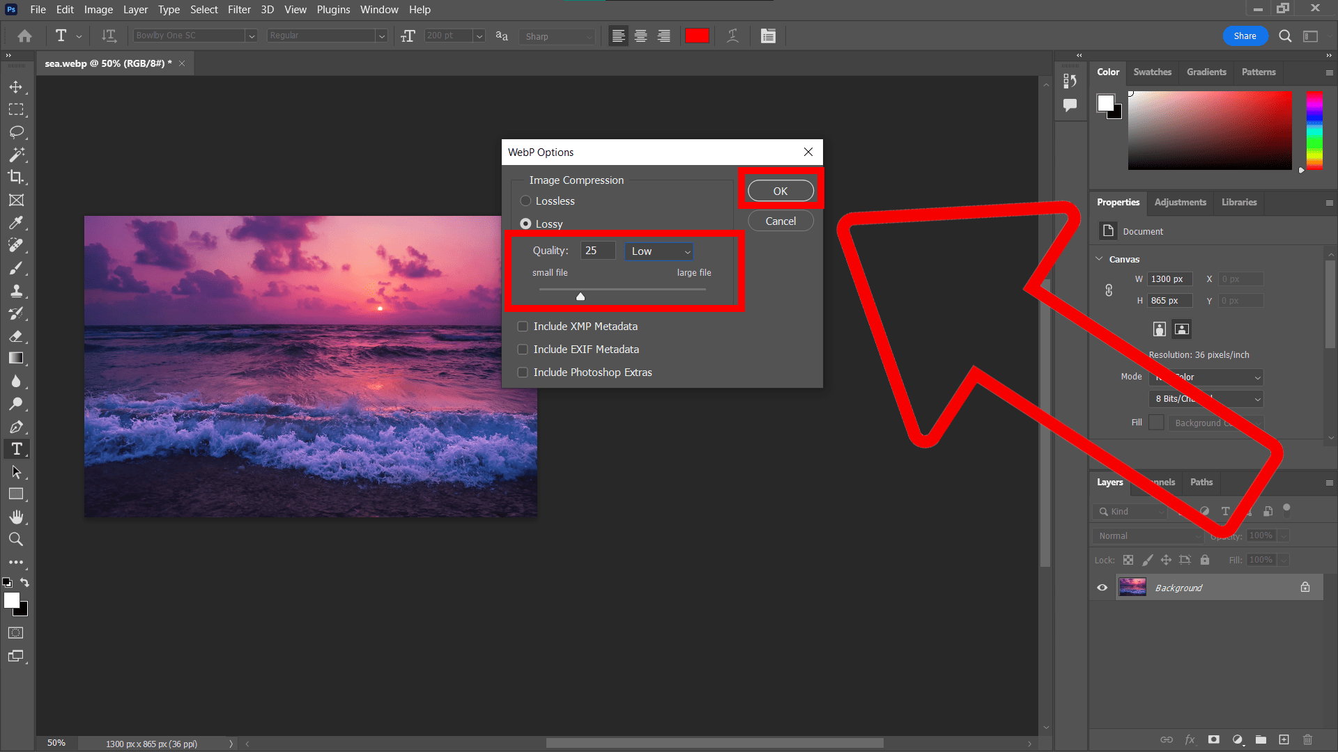 How To Compress WEBP Files Using Adobe Photoshop: Step 4