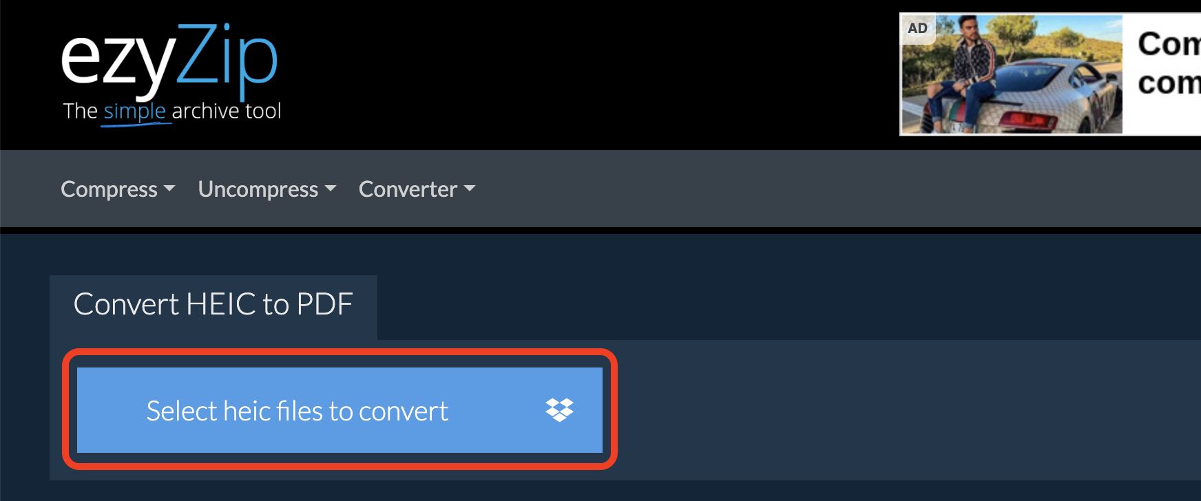 How To Convert HEIC to PDF on Browser with ezyZip: Step 2