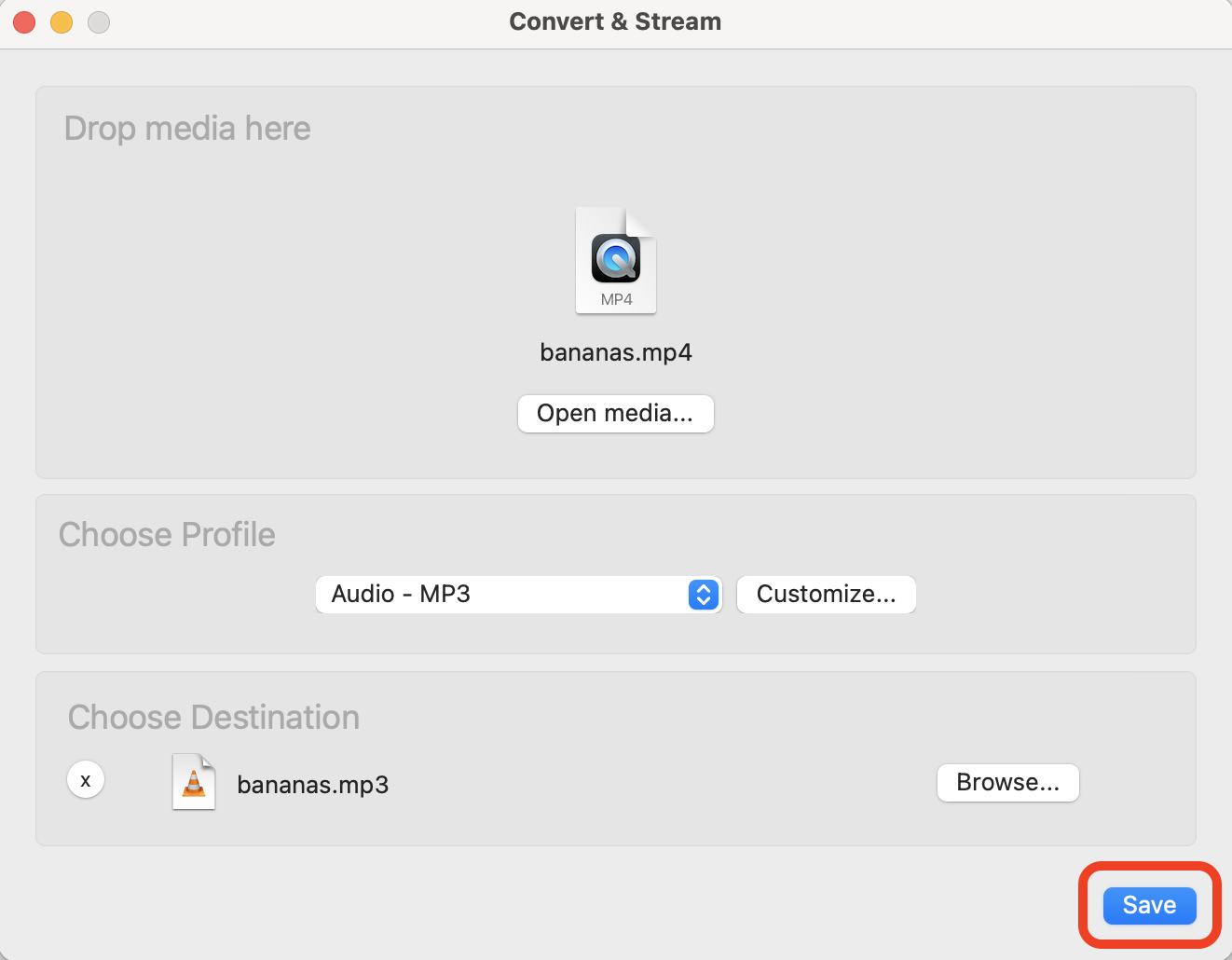 How To Convert Large Media Files on MacOS Using VLC: Step 5