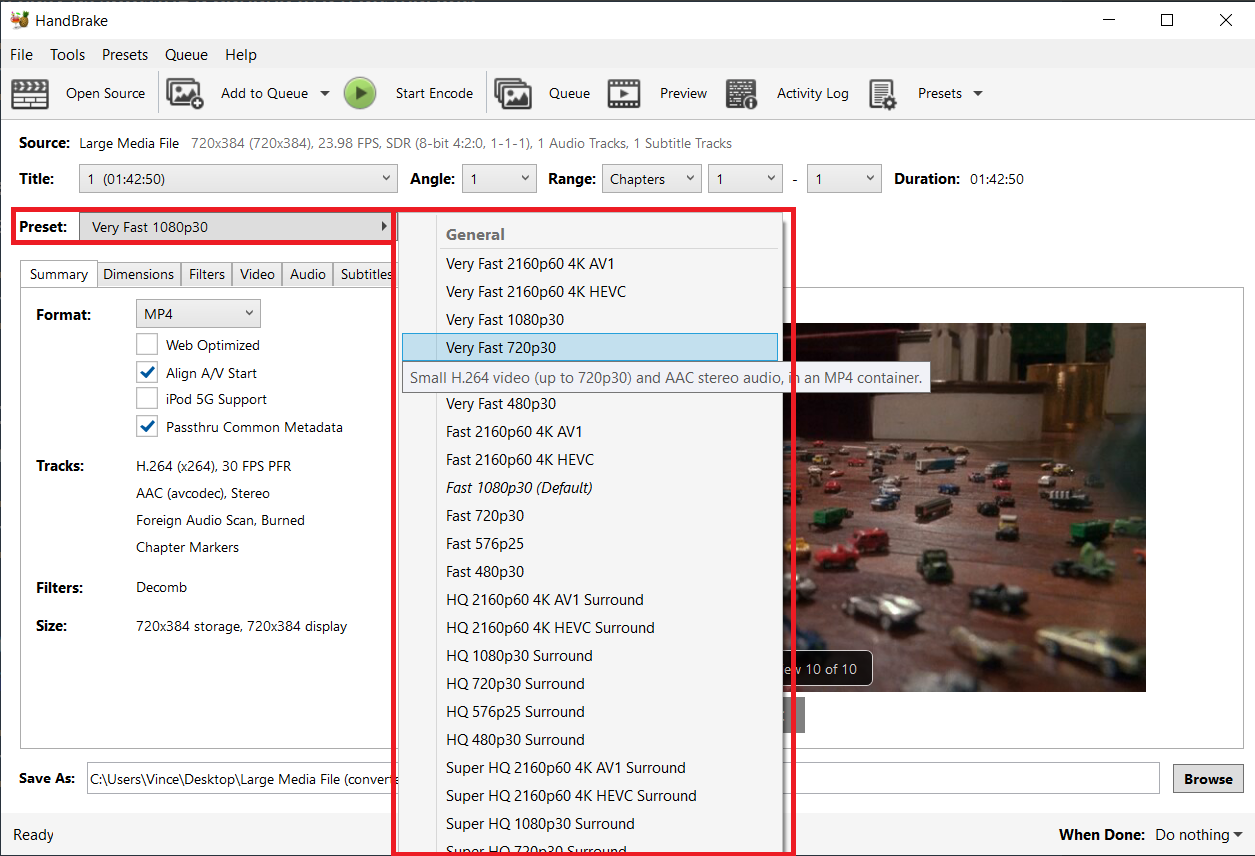 How To Convert Large Media Files on Windows Using HandBrake: Step 4