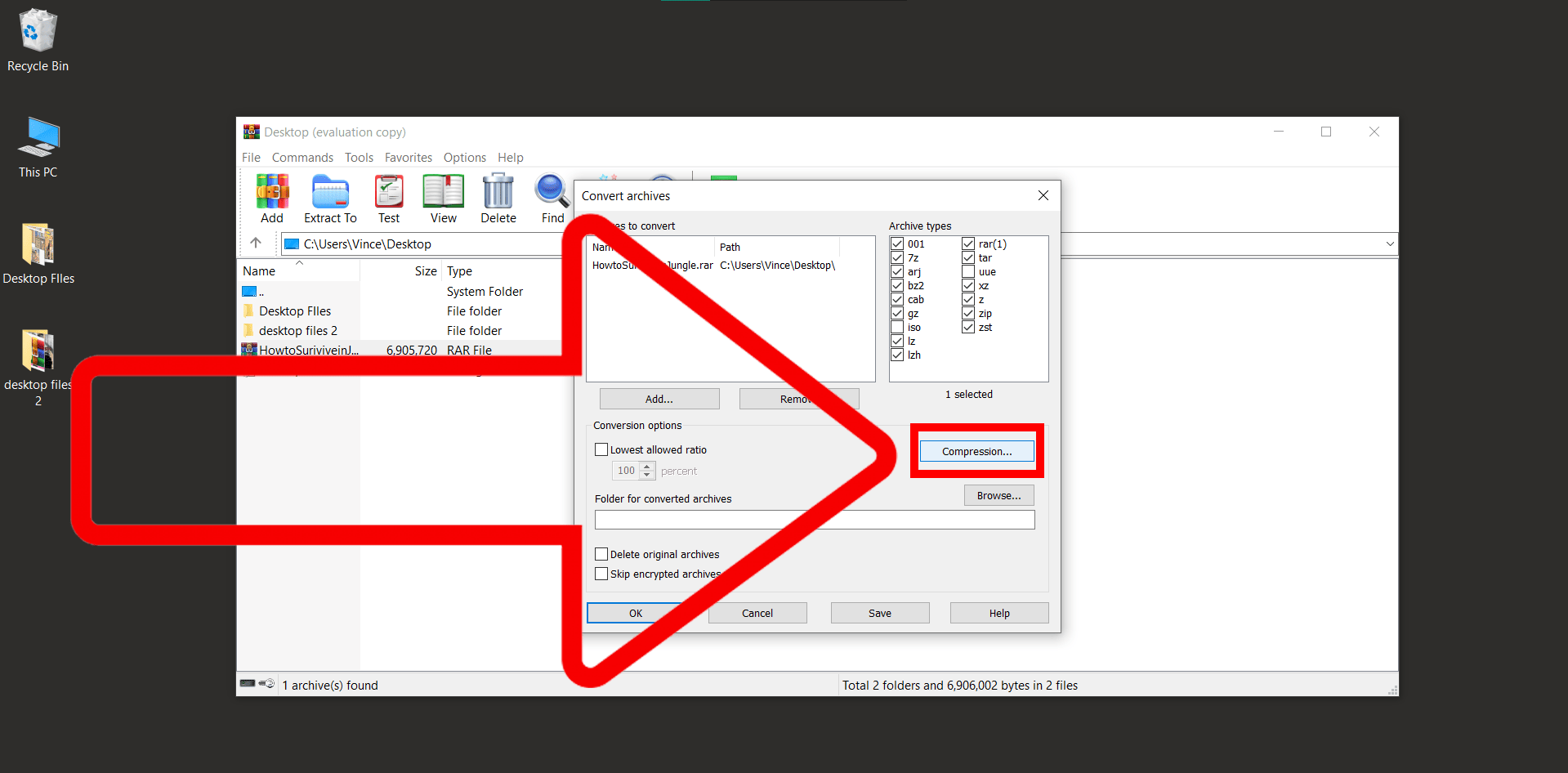 How To Convert RAR to Another Archive Format: Step 2