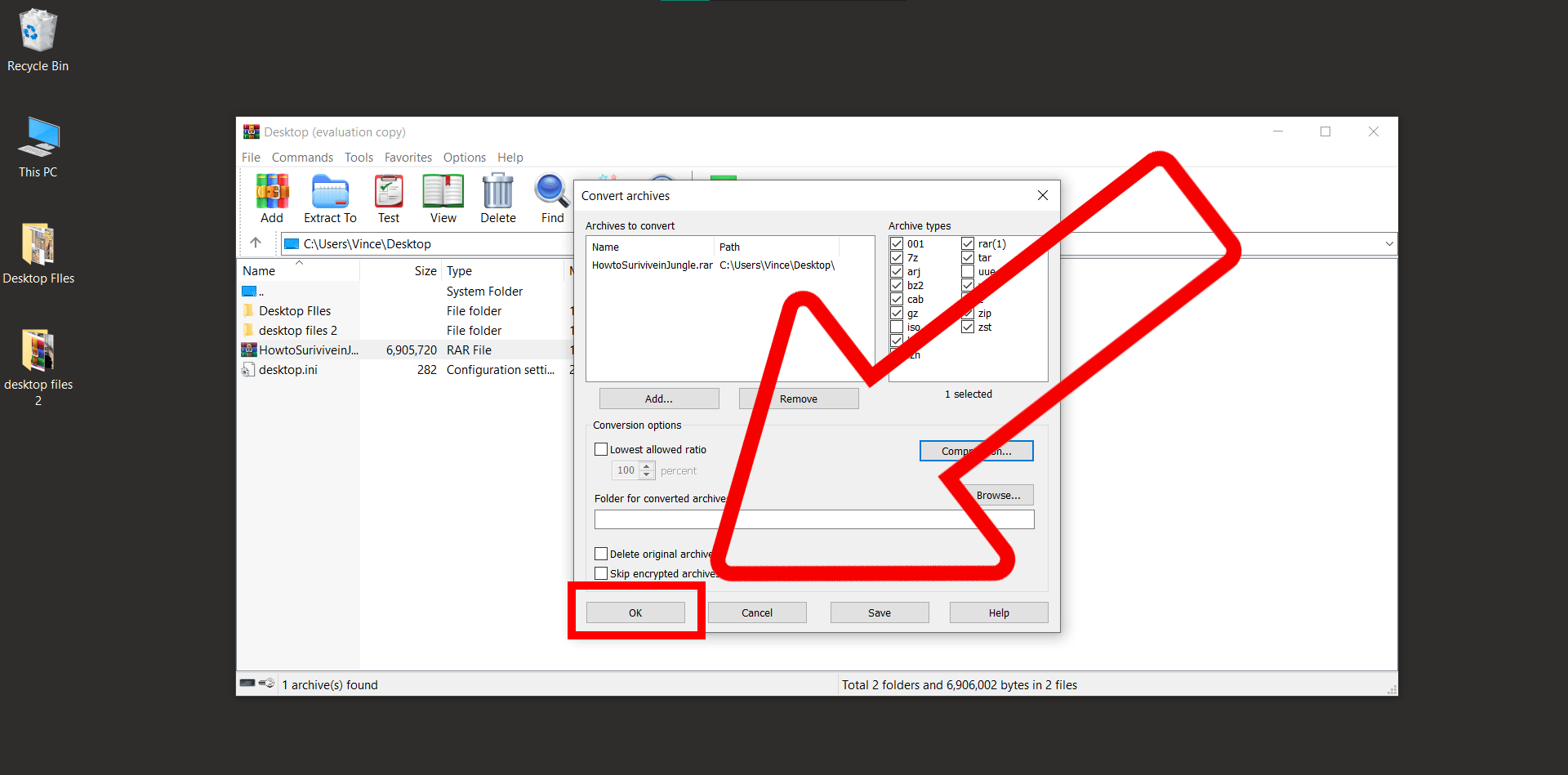 How To Convert RAR to Another Archive Format: Step 2