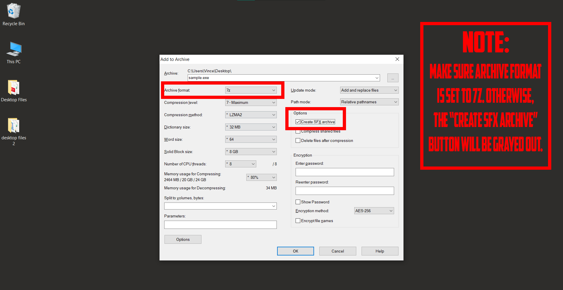 How To Create SFX Files Using 7-Zip: Step 3