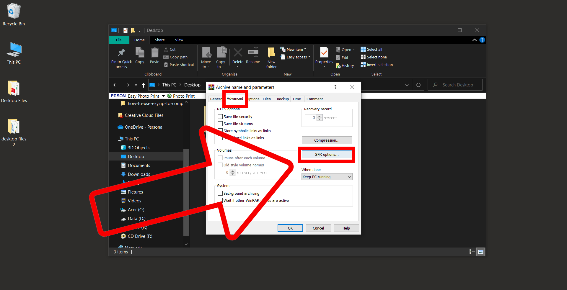 How To Create SFX Files Using WinRAR: Step 4