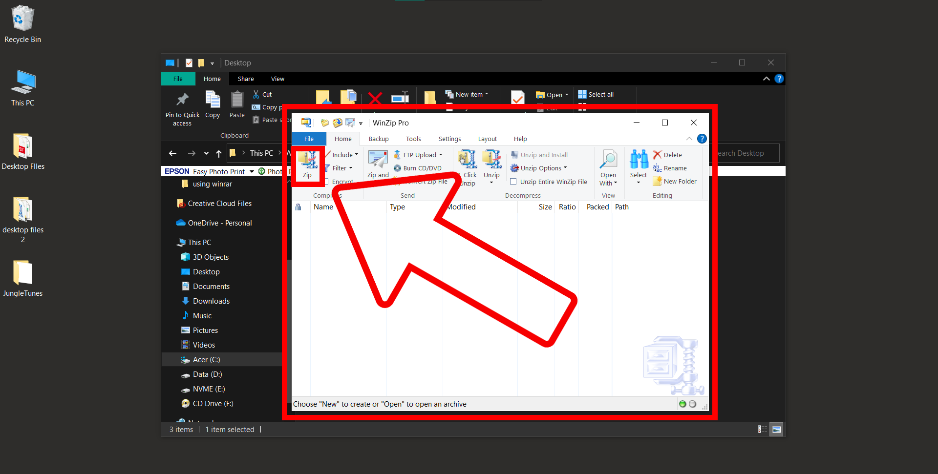 How To Create SFX Files Using WinZip: Step 3