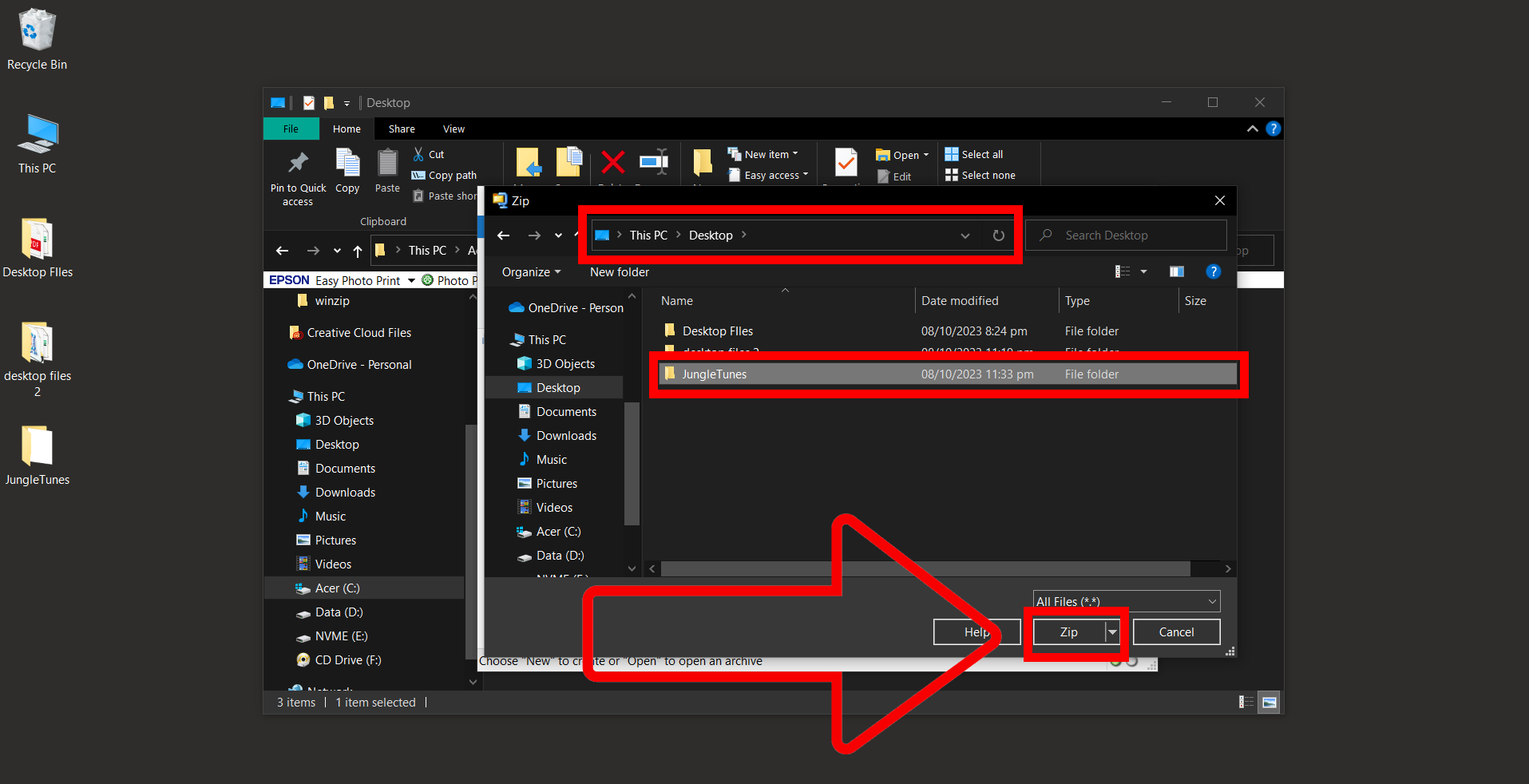 How To Create SFX Files Using WinZip: Step 4