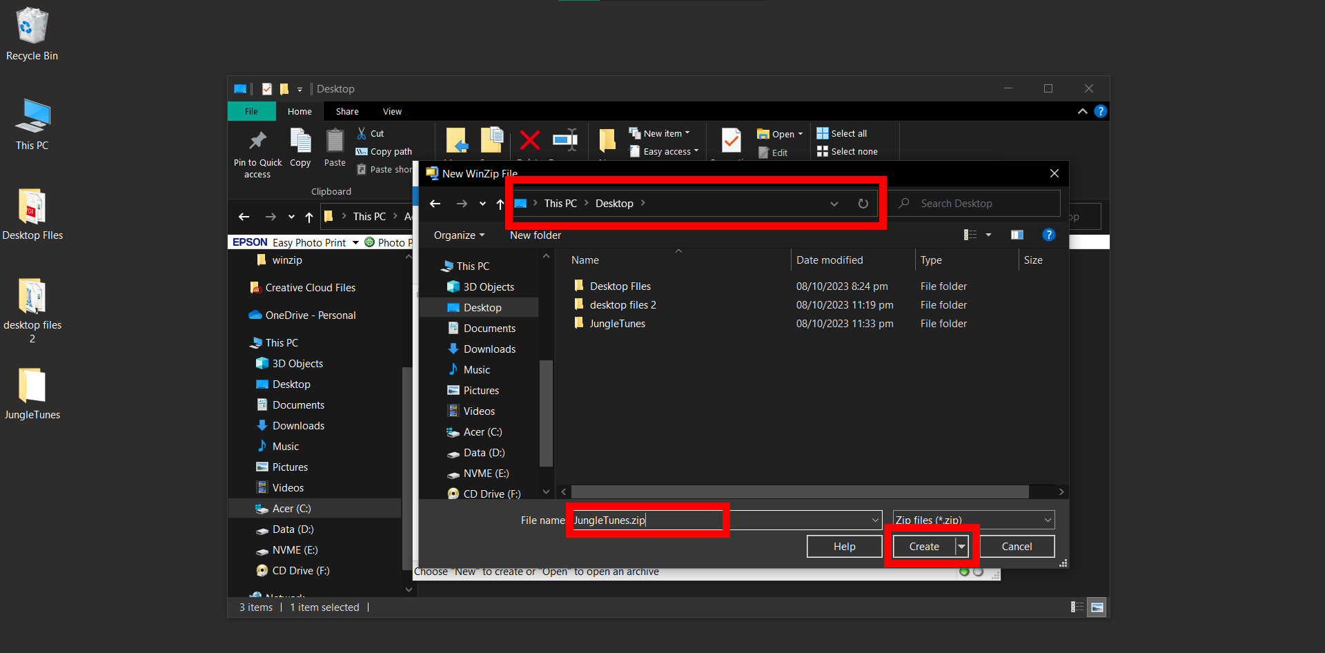 How To Create SFX Files Using WinZip: Step 4