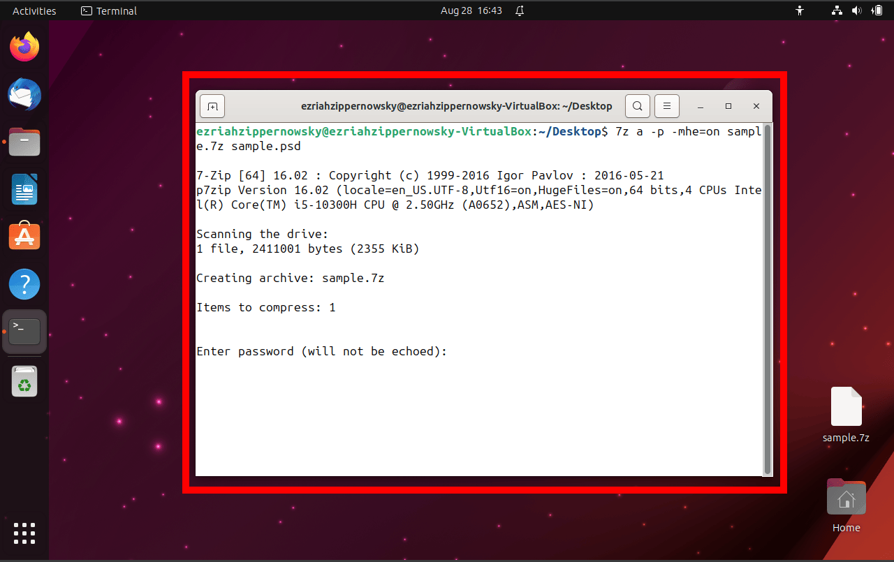 Encrypting 7z Files on Linux Using p7zip: Step 3