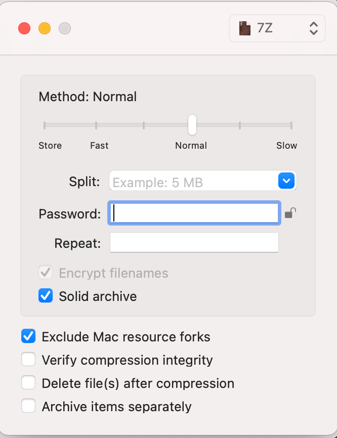 Encrypting 7z Files on Mac Using Keka: Step 3