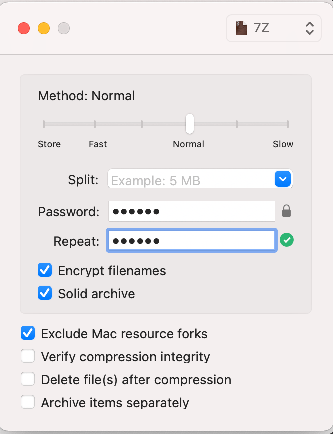 Encrypting 7z Files on Mac Using Keka: Step 3