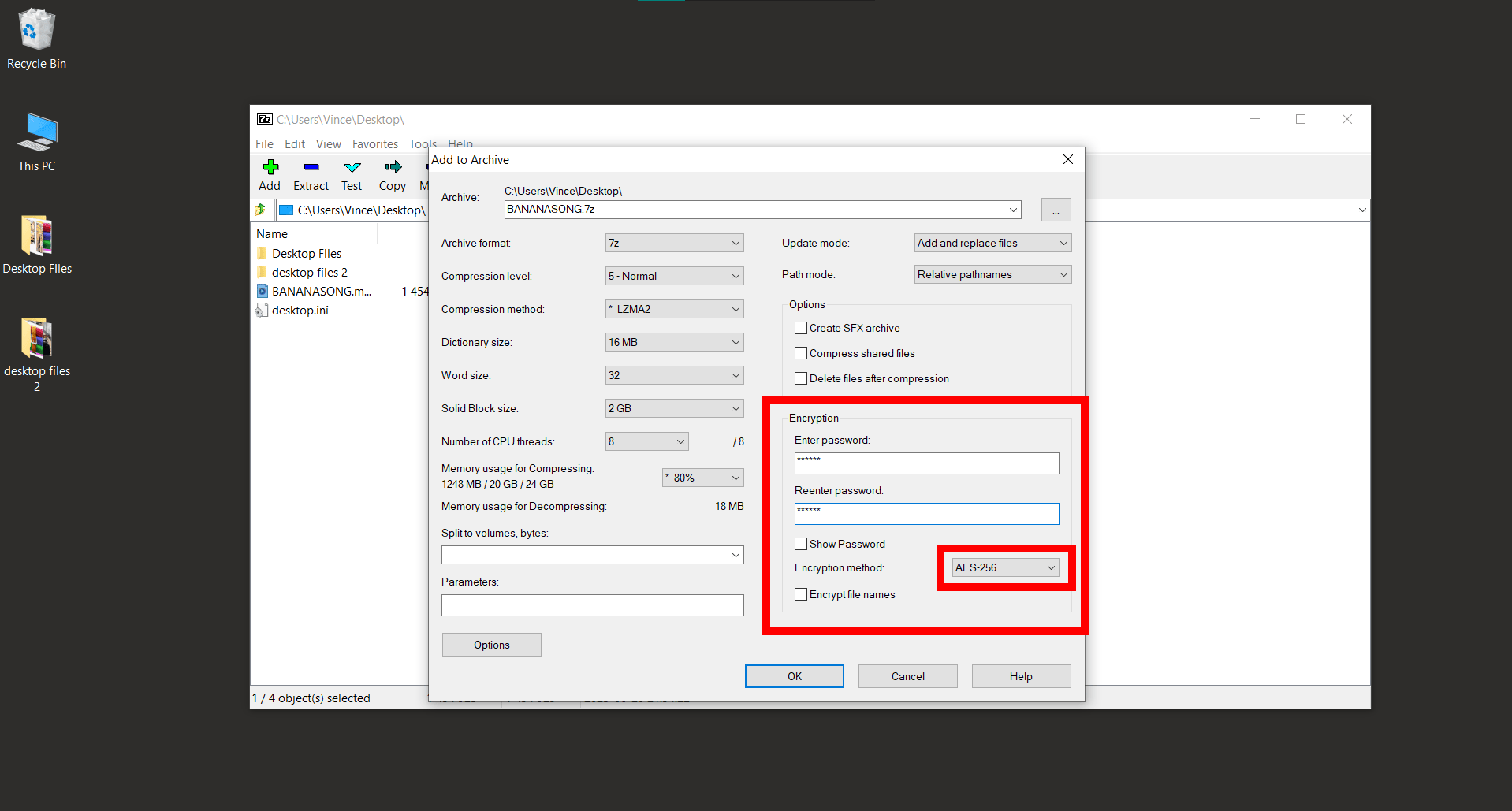 Encrypting 7z Files on Windows Using 7-Zip: Step 4