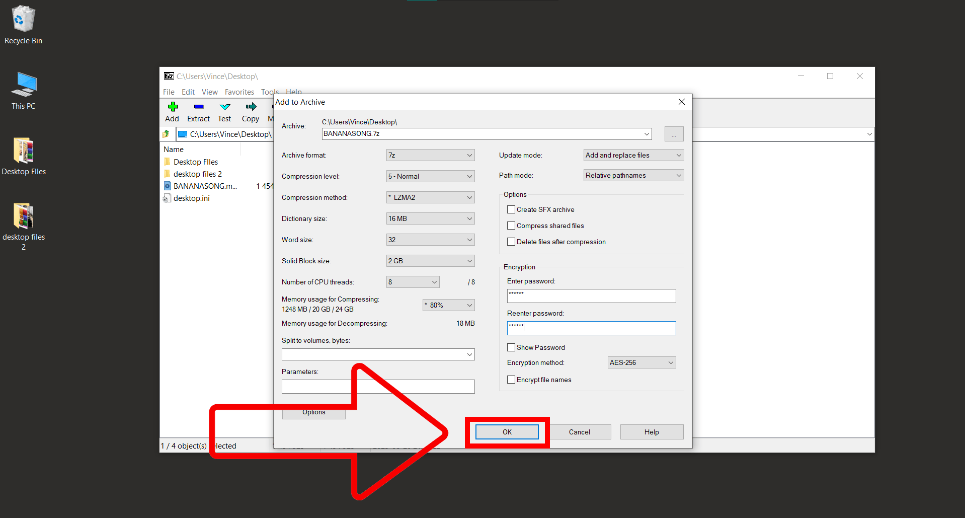 Encrypting 7z Files on Windows Using 7-Zip: Step 5