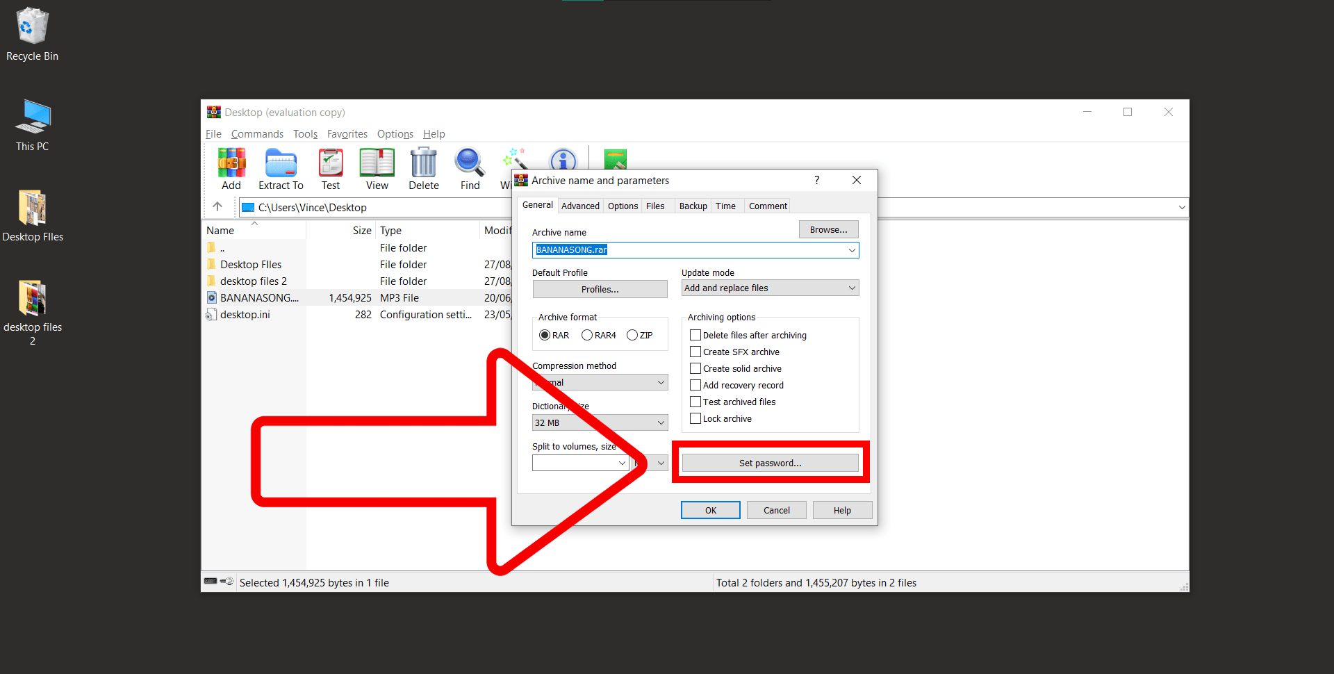 Encrypting RAR Files on Windows Using WinRAR: Step 4