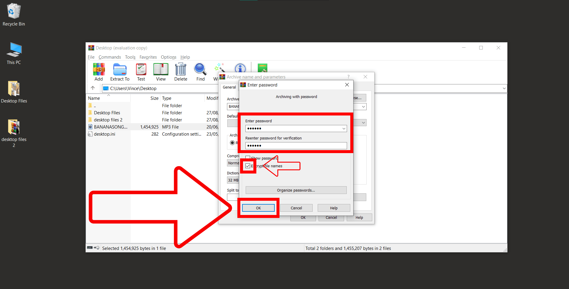 Encrypting RAR Files on Windows Using WinRAR: Step 4