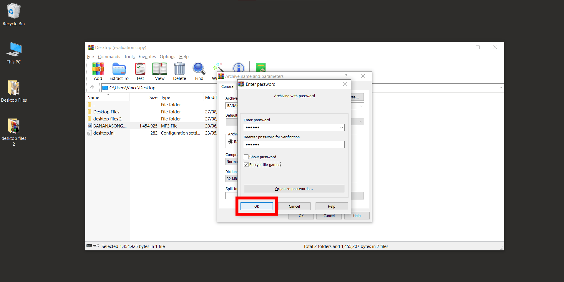 Encrypting RAR Files on Windows Using WinRAR: Step 5
