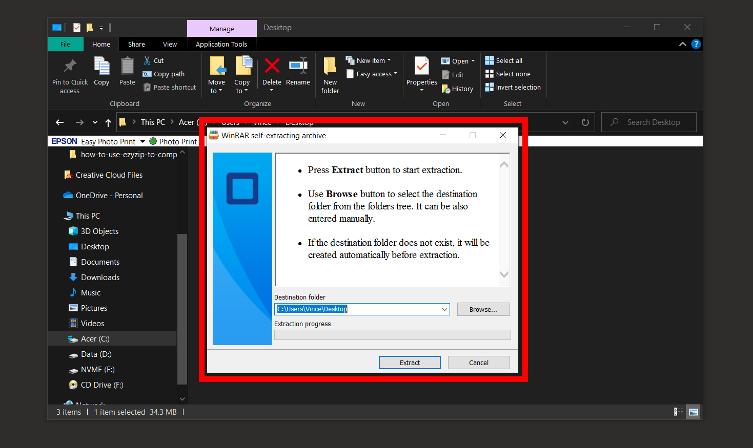 How To Extract SFX Files on Windows: Step 2