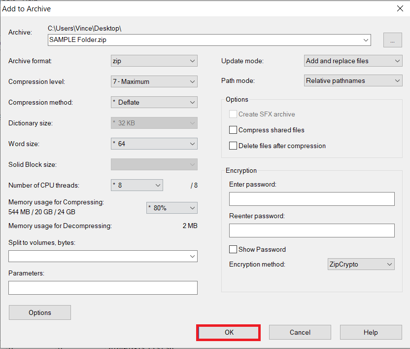 How To Set Maximum Compression Using 7-Zip: Step 4